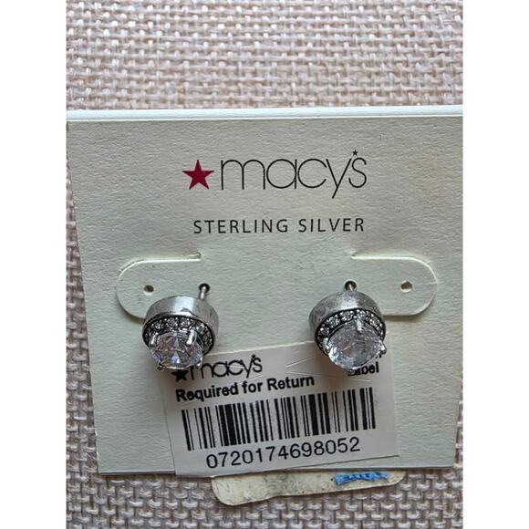 New Macy's Sterling Silver Cubic Zirconia Earrings - Picture 1 of 4